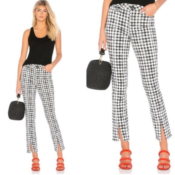 Paige Hoxton Straight Ankle Jeans Split Hem City Gingham - Picture 1 of 9